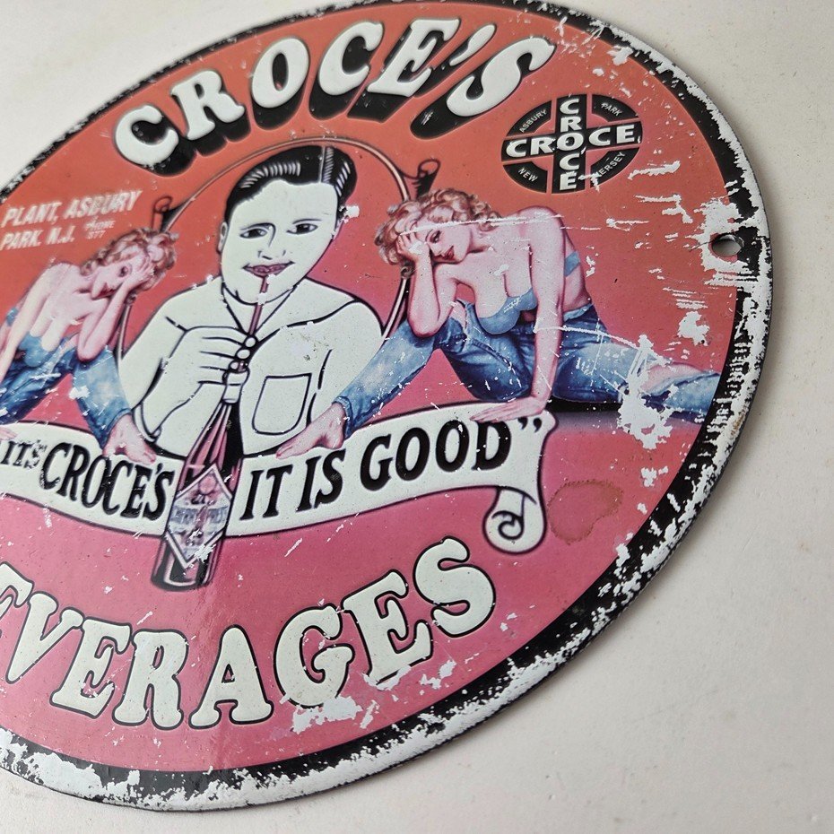 Vintage Croce's Porcelain Sign - Shop Soda Advertising Gas Pump Service Sign - Image 13
