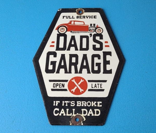 Vintage Dads Garage Sign Porcelain Service Sign Gas Oil Pump Mechanic Sign 305759242232