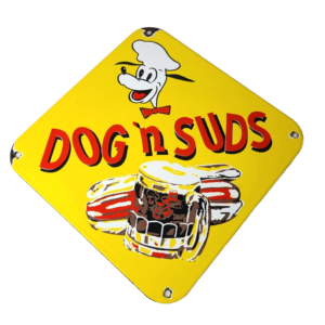 Vintage Dog n Suds Sign - Root Beer Gas Service Station Fast Food Porcelain Sign