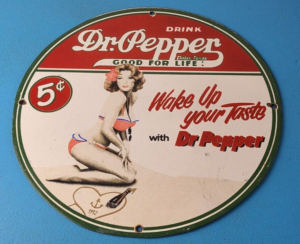 Vintage Dr Pepper Sign Soda Cola Beverage Gas Service Station Porcelain Sign 305900351002