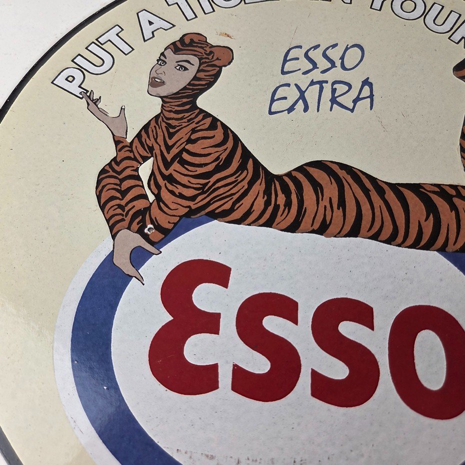 Vintage Esso Gasoline Porcelain Tiger Suit Gas Service Station Auto Tank Sign - Image 3