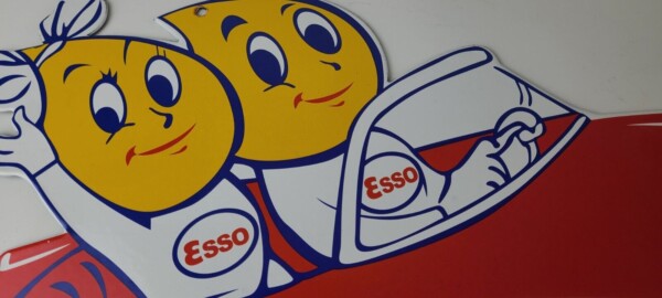 Vintage Esso Gasoline Sign - Porcelain Automobile Oil Drop Boy Gas Pump Sign - Image 3