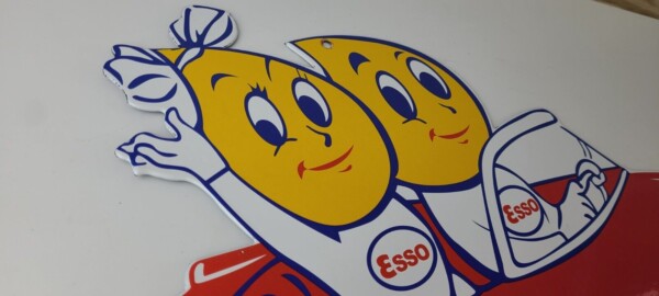 Vintage Esso Gasoline Sign - Porcelain Automobile Oil Drop Boy Gas Pump Sign - Image 5