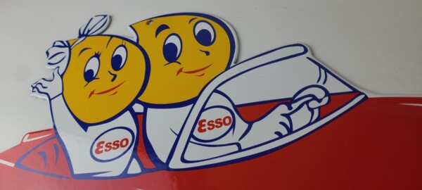 Vintage Esso Gasoline Sign - Porcelain Automobile Oil Drop Boy Gas Pump Sign - Image 8