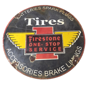 Vintage Firestone Tires Sign - One Stop Sales Service Gas Pump Porcelain Sign