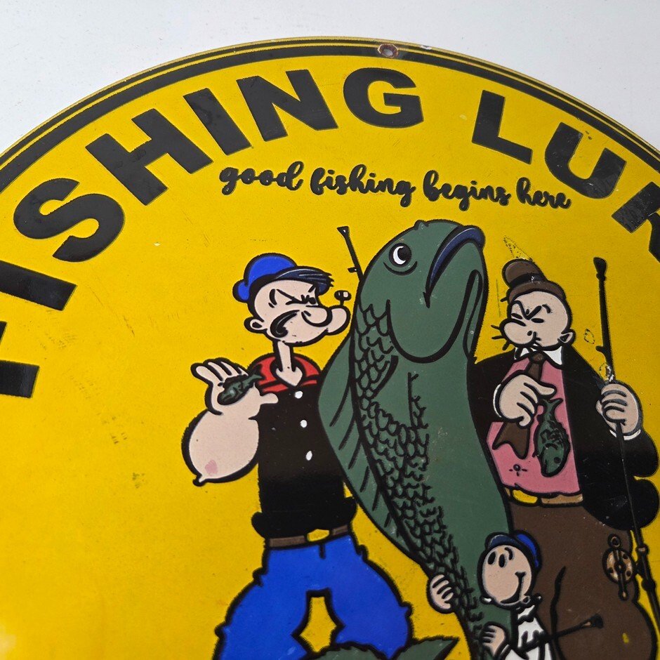 Vintage Fishing Lures Sign - Paw Paw Bait Co Popeye Gas Pump Porcelain Sign - Image 5