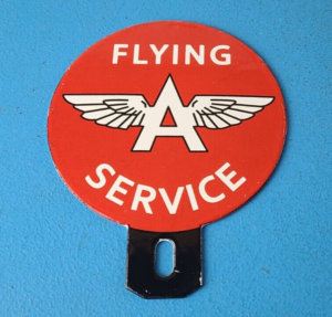 Vintage Flying A Gas Sign Topper Porcelain License Plate Auto Topper 305872753492