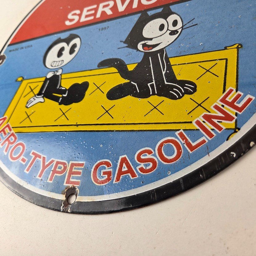 Vintage Flying A Gasoline Sign - Felix the Cat Porcelain Gas Station Pump Sign - Image 14
