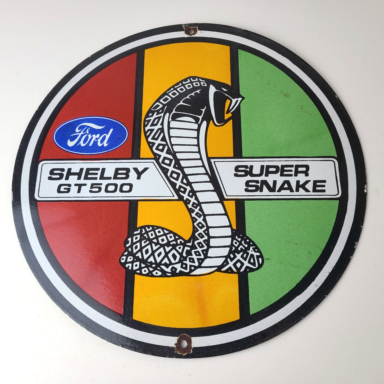 Vintage Ford Motors Porcelain Shelby GT 500 Super Snake Gas Pump Automotive Sign - Image 12