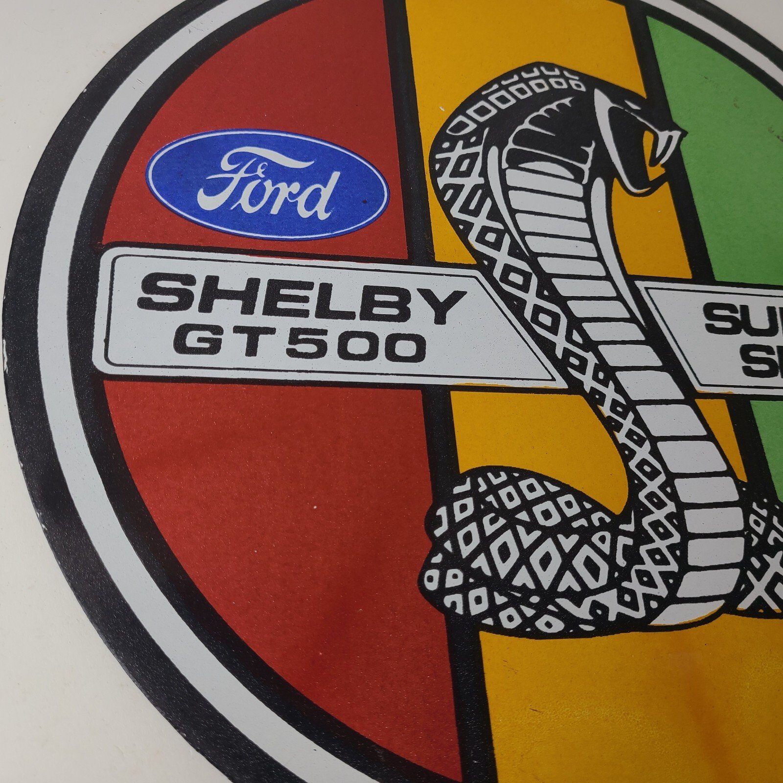 Vintage Ford Motors Porcelain Shelby GT 500 Super Snake Gas Pump Automotive Sign - Image 6
