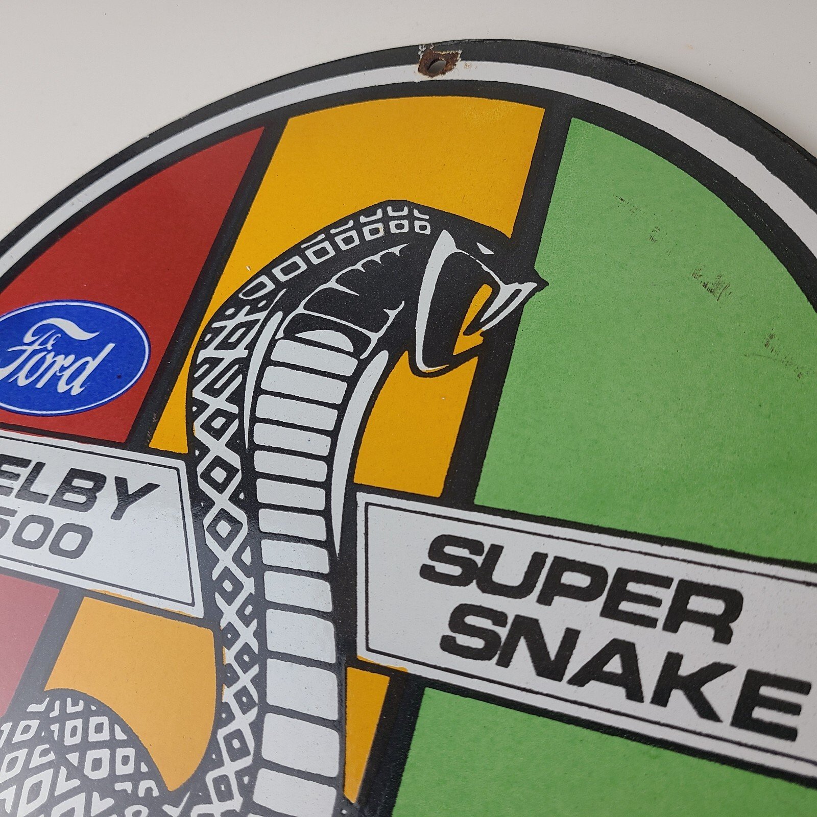 Vintage Ford Motors Porcelain Shelby GT 500 Super Snake Gas Pump Automotive Sign - Image 8