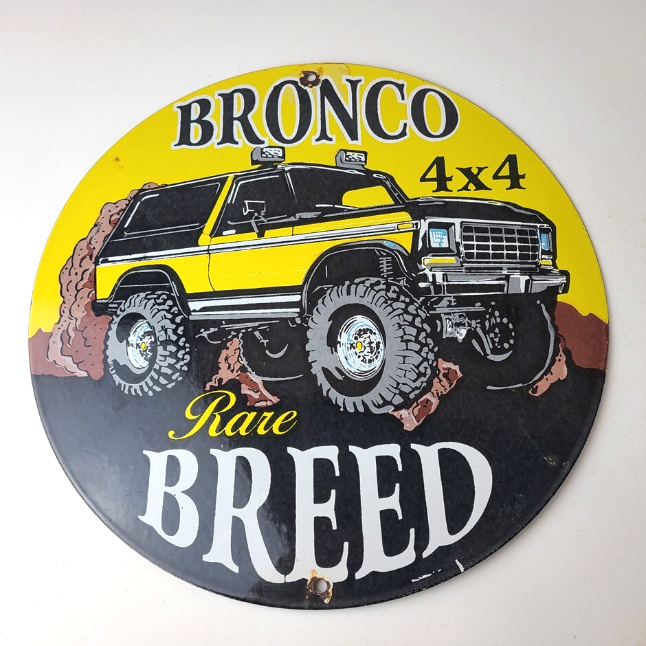 Vintage Ford Motors Porcelain Sign - Bronco Rare Breed Porcelain Dealership Sign - Image 12