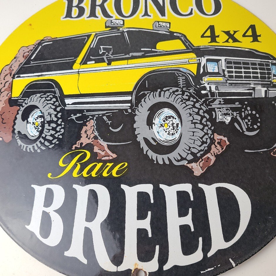 Vintage Ford Motors Porcelain Sign - Bronco Rare Breed Porcelain Dealership Sign - Image 4