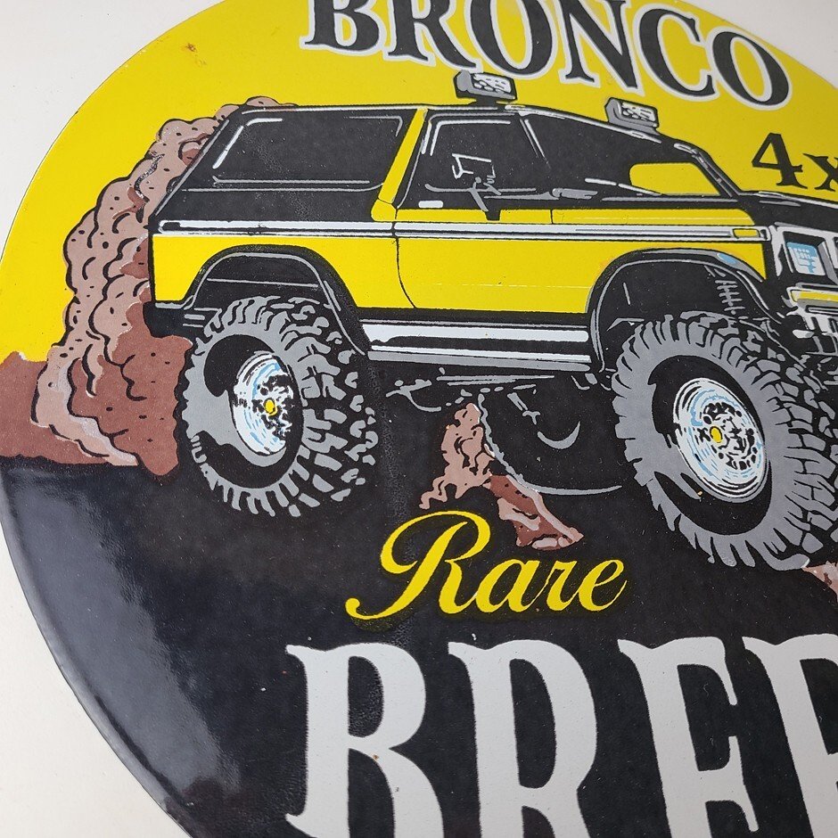 Vintage Ford Motors Porcelain Sign - Bronco Rare Breed Porcelain Dealership Sign - Image 6