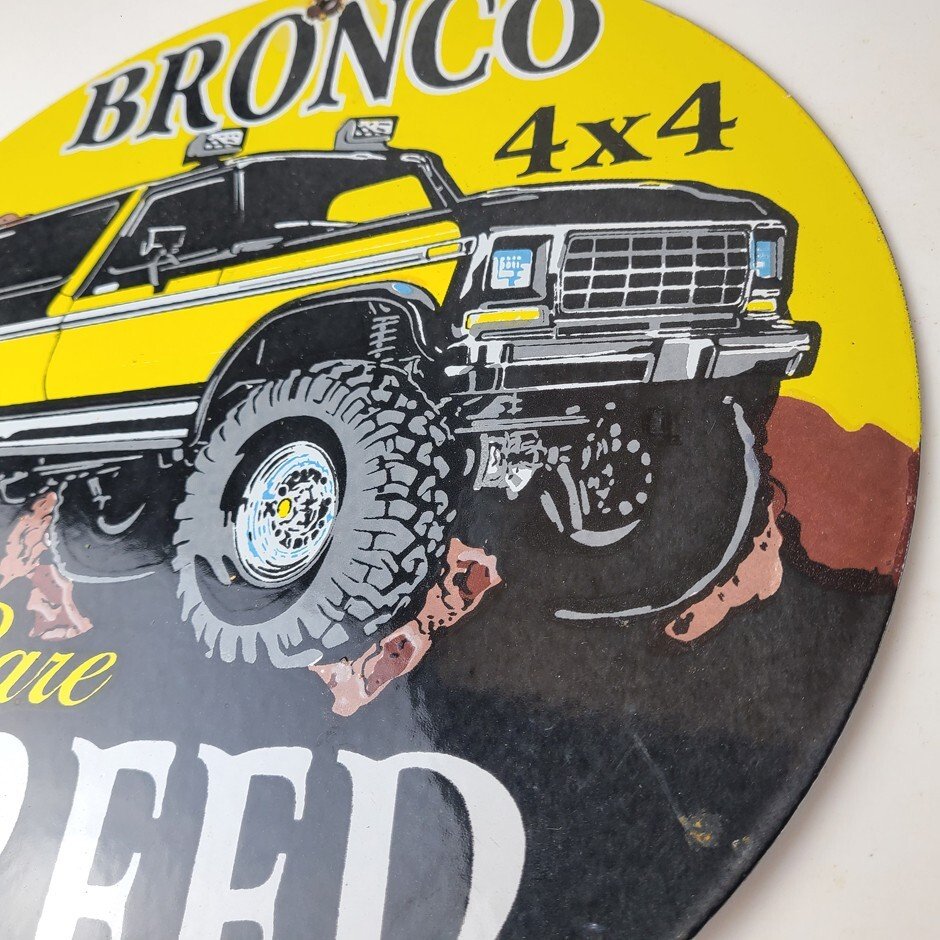 Vintage Ford Motors Porcelain Sign - Bronco Rare Breed Porcelain Dealership Sign - Image 9