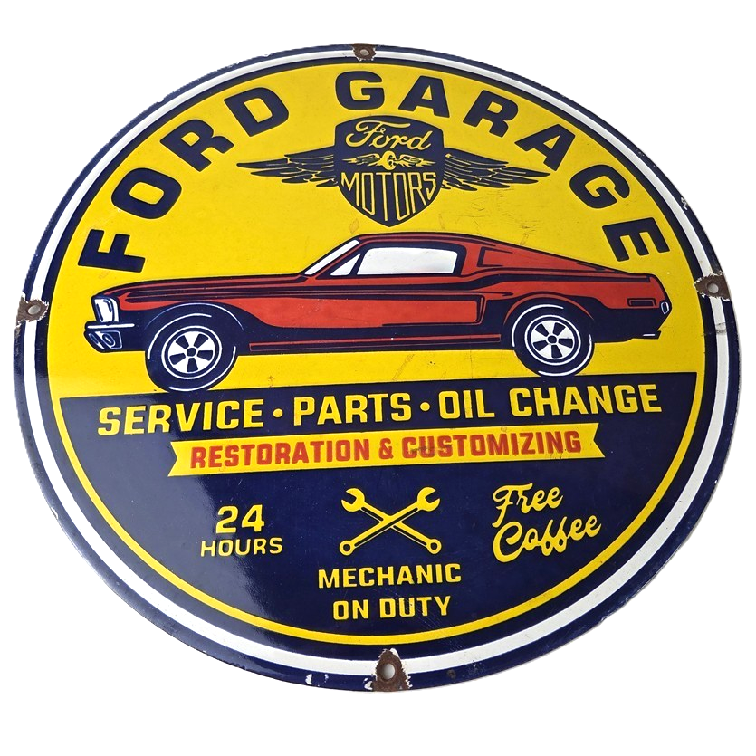 Vintage Ford Motors Sign - Garage Gas Pump Classic Automotive Porcelain Sign