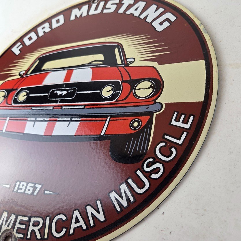 Vintage Ford Motors Sign - Mustang Gas Pump American Automotive Porcelain Sign - Image 13