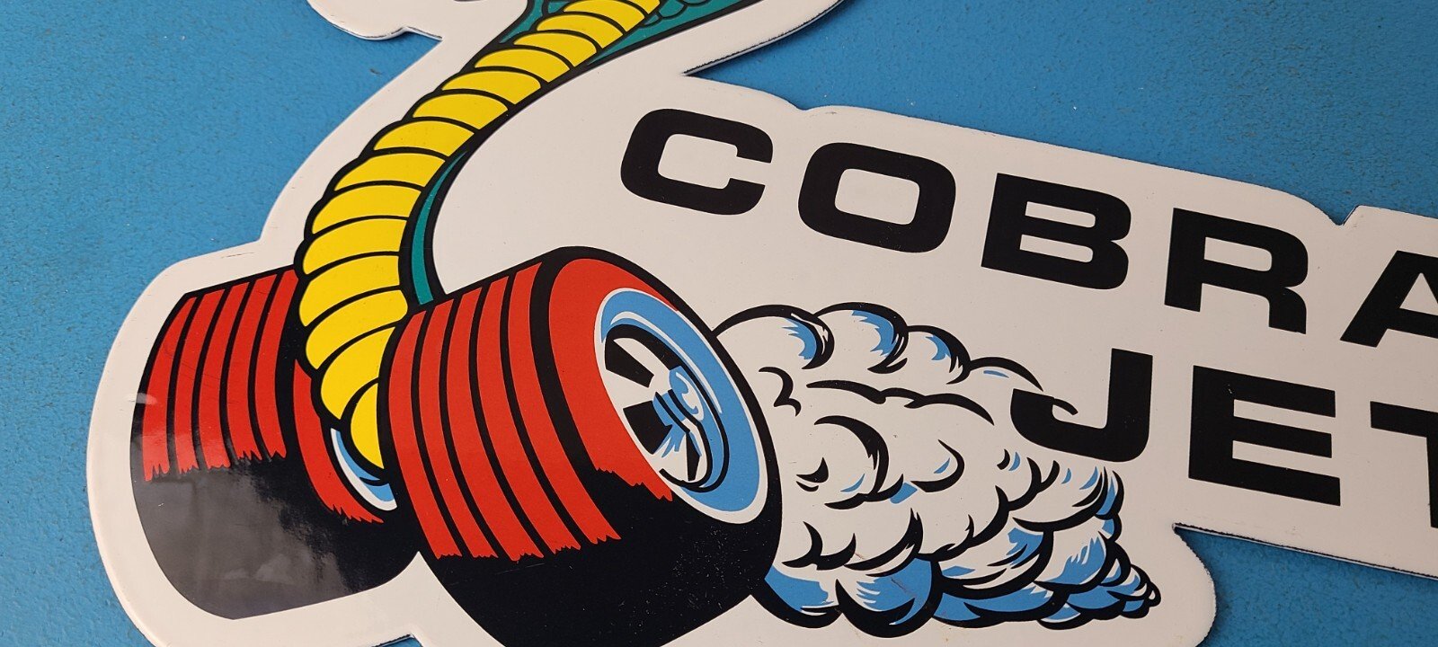 Vintage Ford Sign - Cobra Jet Sales Service Shelby Gas Oil Porcelain Sign - Image 4