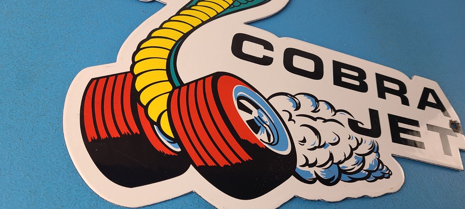 Vintage Ford Sign - Cobra Jet Sales Service Shelby Gas Oil Porcelain Sign - Image 7