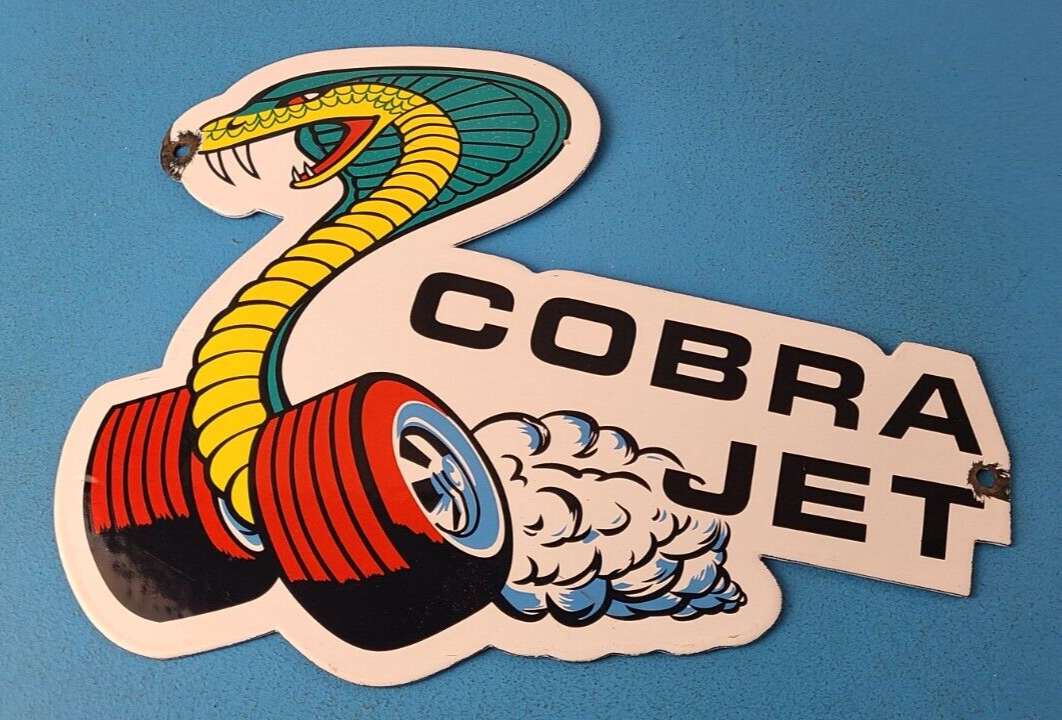 Vintage Ford Sign - Cobra Jet Sales Service Shelby Gas Oil Porcelain Sign
