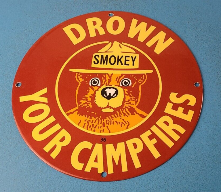 Vintage Forest Service Sign Smokey the Bear Camping Hiking Gas Porcelain Sign 306069117322