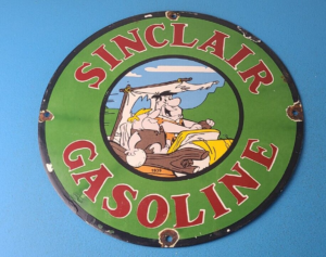 Vintage Gasoline Sign Flintstones Cave Man Porcelain Gas Pump Sinclair Sign 305879103752