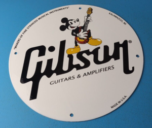 Vintage Gibson Guitars Mickey Mouse Porcelain Gas Pump Service Station Sign 305874269542