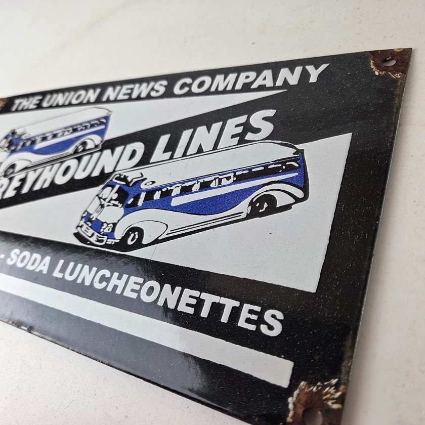Vintage Greyhound Porcelain Sign - American Bus Line Company Gas Pump Plate Sign - Image 12