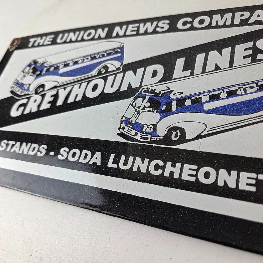 Vintage Greyhound Porcelain Sign - American Bus Line Company Gas Pump Plate Sign - Image 14