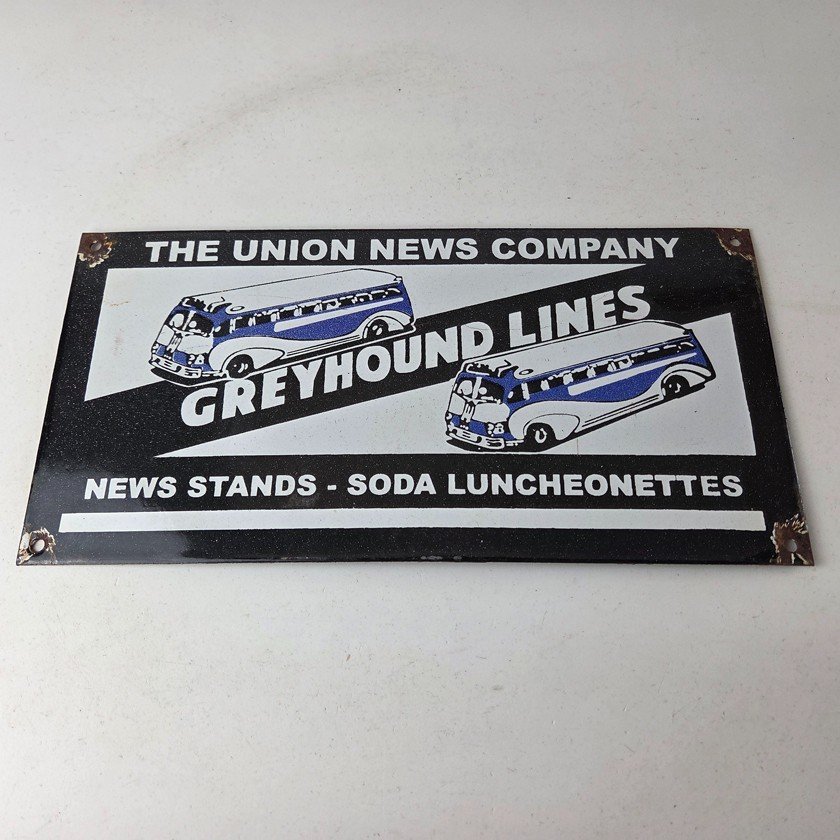 Vintage Greyhound Porcelain Sign - American Bus Line Company Gas Pump Plate Sign - Image 15