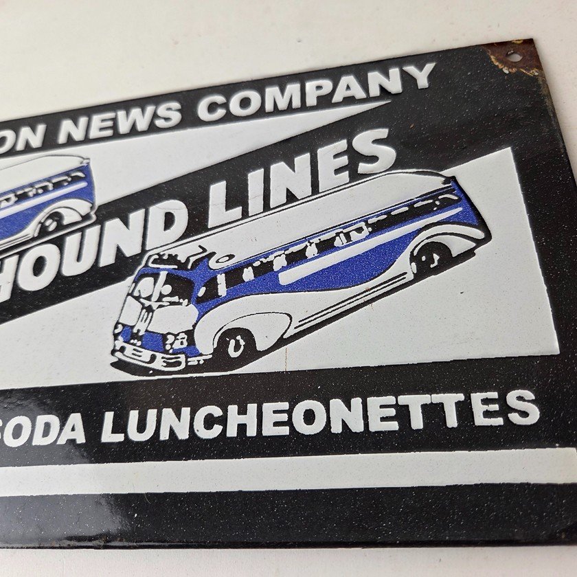 Vintage Greyhound Porcelain Sign - American Bus Line Company Gas Pump Plate Sign - Image 4