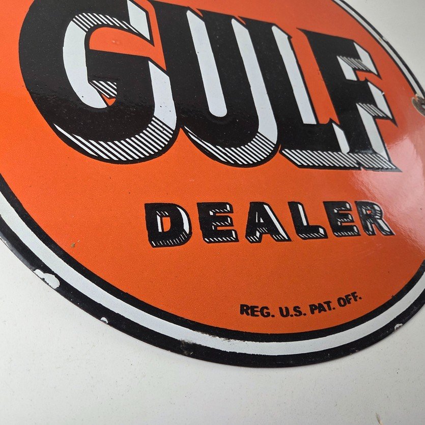 Vintage Gulf Gasoline Sign - Heavy Service Station Gas Pump Plate Service Sign - Image 11