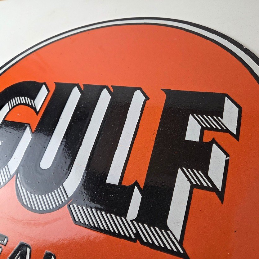 Vintage Gulf Gasoline Sign - Heavy Service Station Gas Pump Plate Service Sign - Image 12