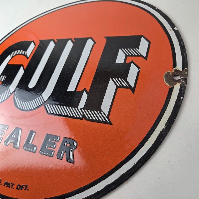 Vintage Gulf Gasoline Sign - Heavy Service Station Gas Pump Plate Service Sign - Image 13