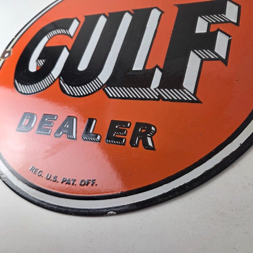Vintage Gulf Gasoline Sign - Heavy Service Station Gas Pump Plate Service Sign - Image 14