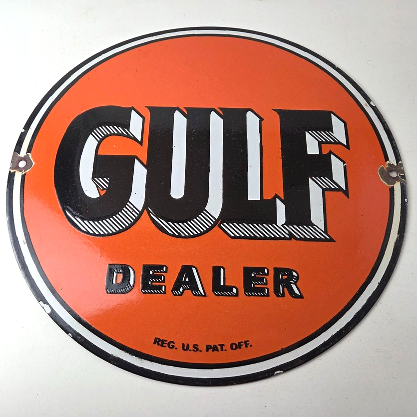 Vintage Gulf Gasoline Sign - Heavy Service Station Gas Pump Plate Service Sign - Image 15
