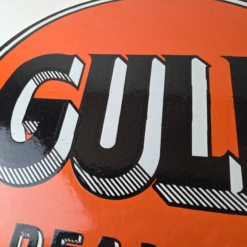 Vintage Gulf Gasoline Sign - Heavy Service Station Gas Pump Plate Service Sign - Image 3