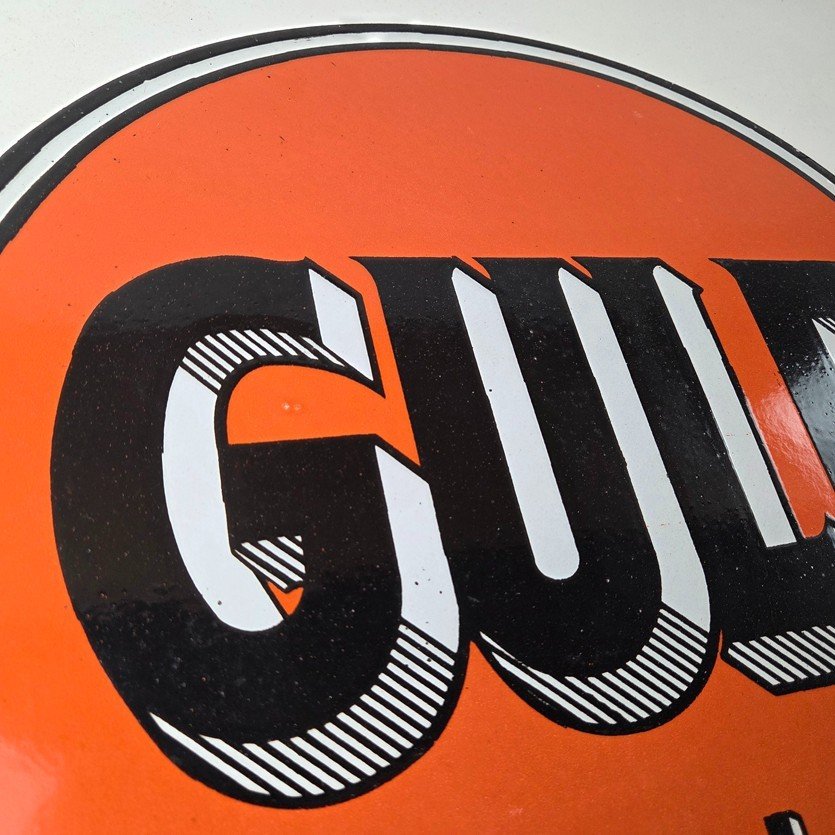 Vintage Gulf Gasoline Sign - Heavy Service Station Gas Pump Plate Service Sign - Image 5