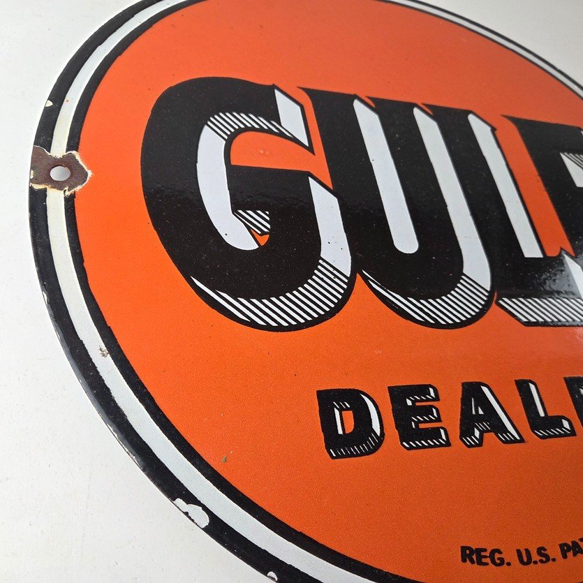 Vintage Gulf Gasoline Sign - Heavy Service Station Gas Pump Plate Service Sign - Image 6