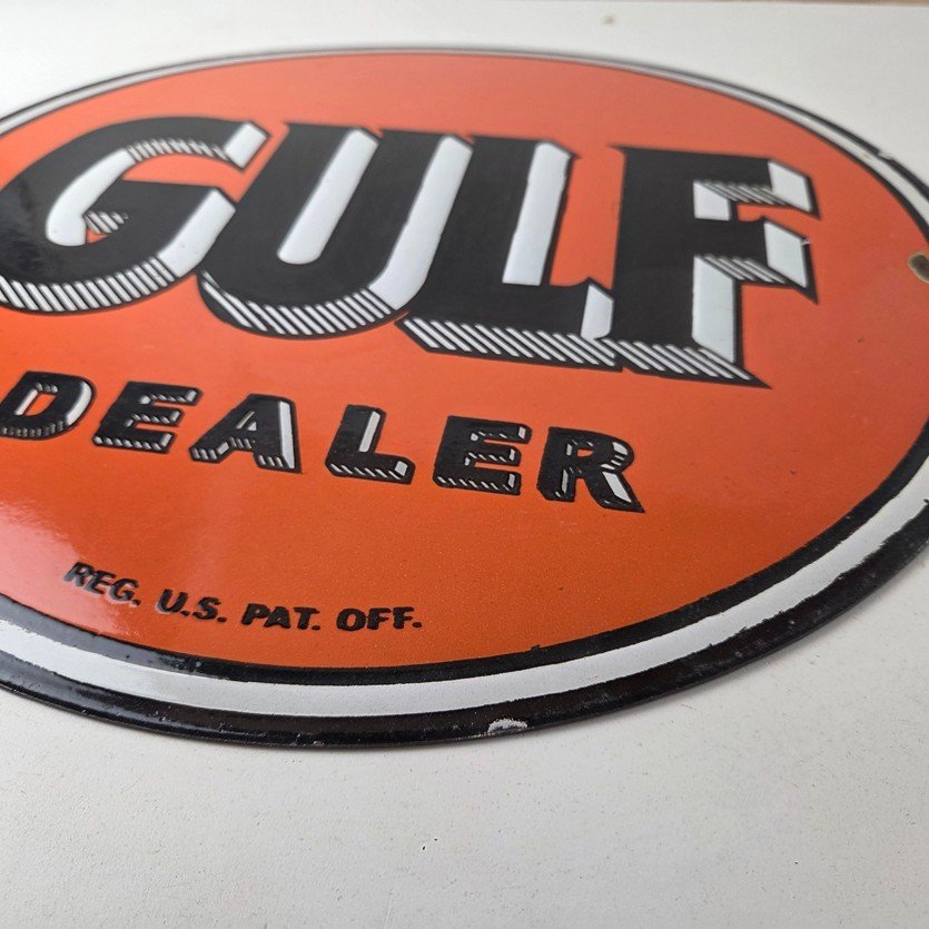 Vintage Gulf Gasoline Sign - Heavy Service Station Gas Pump Plate Service Sign - Image 10