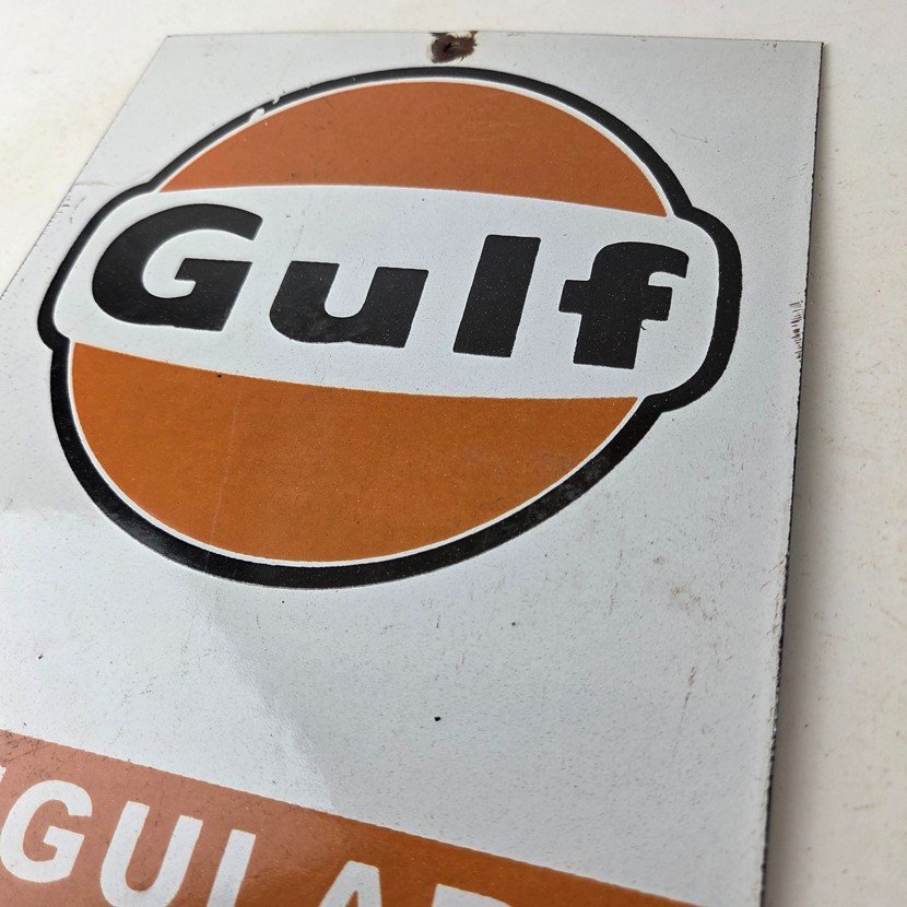 Vintage Gulf Gasoline Sign - Porcelain Octane Type Gas Pump Service Station Sign - Image 12