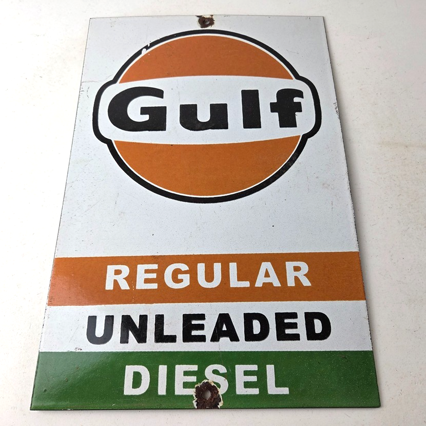 Vintage Gulf Gasoline Sign - Porcelain Octane Type Gas Pump Service Station Sign - Image 15