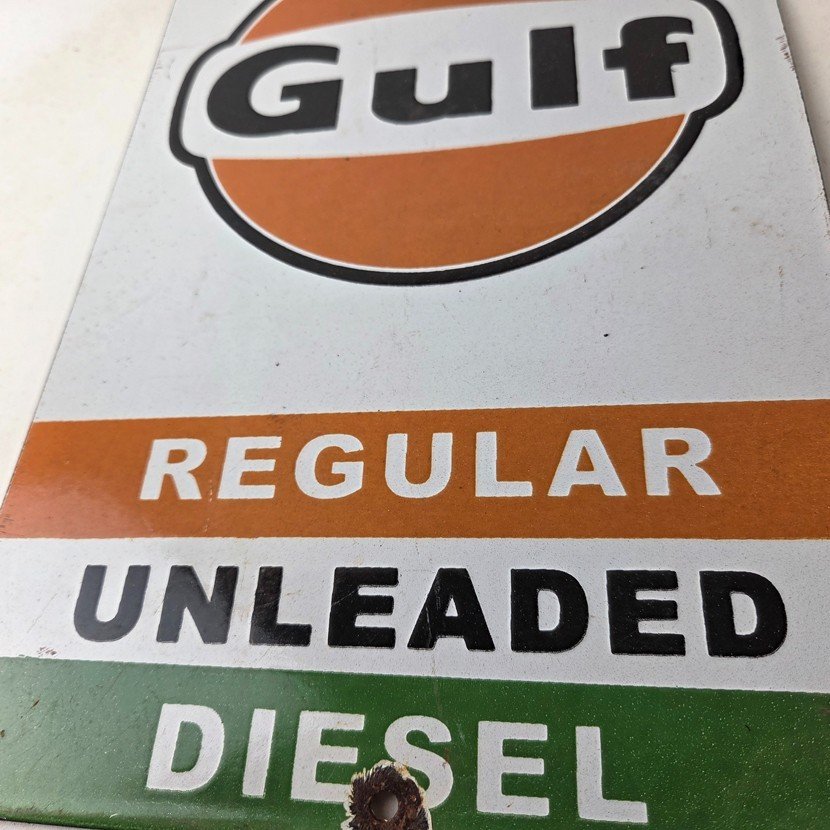 Vintage Gulf Gasoline Sign - Porcelain Octane Type Gas Pump Service Station Sign - Image 4