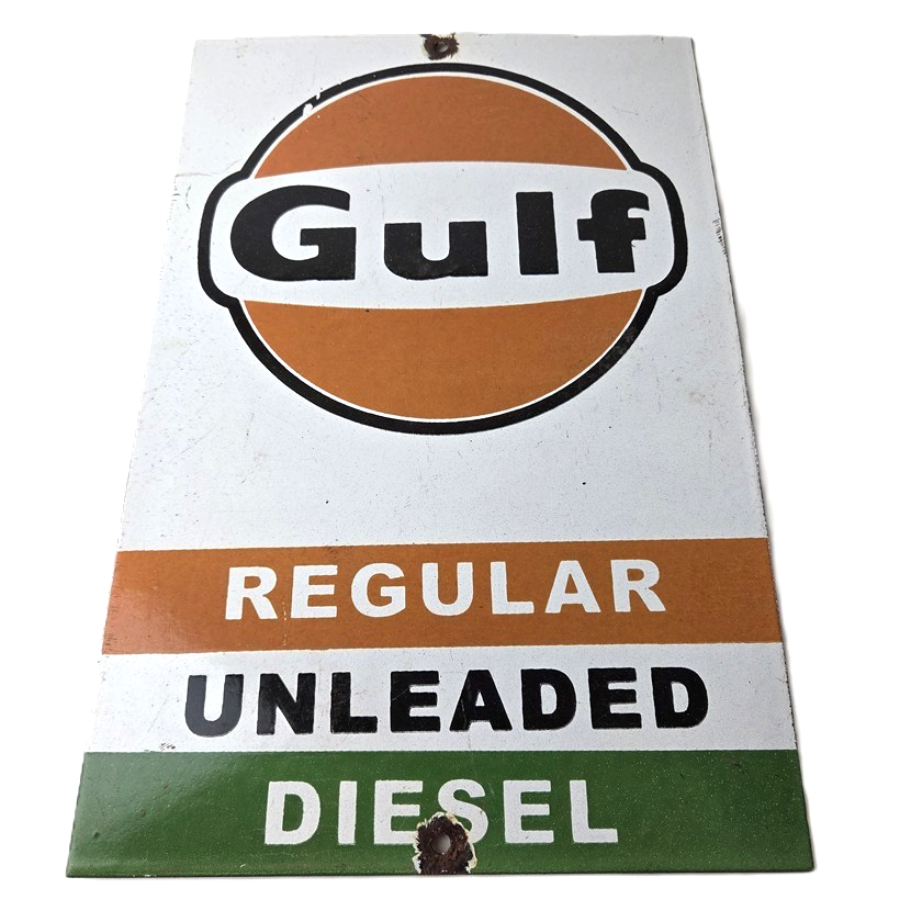 Vintage Gulf Gasoline Sign - Porcelain Octane Type Gas Pump Service Station Sign