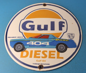 Vintage Gulf Gasoline Sign Porcelain Peugeot Gas Racing Pump Station Sign 305904235602