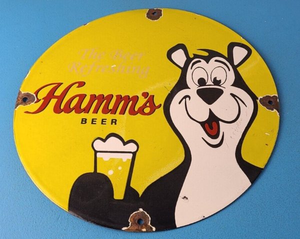 Vintage Hamms Beer Sign Brewery Alcohol Bear Gas Pump Porcelain Sign 305697711962