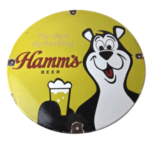 Vintage Hamms Beer Sign - Brewery Alcohol Bear Gas Pump Porcelain Sign