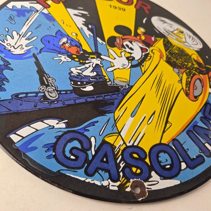 Vintage Harbor Gasoline Sign - Mickey Gas Pump Motor Oil Porcelain Sign - Image 11