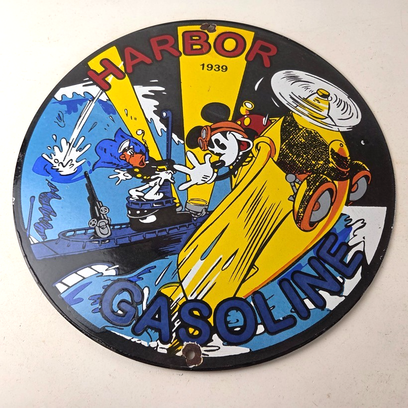 Vintage Harbor Gasoline Sign - Mickey Gas Pump Motor Oil Porcelain Sign - Image 15
