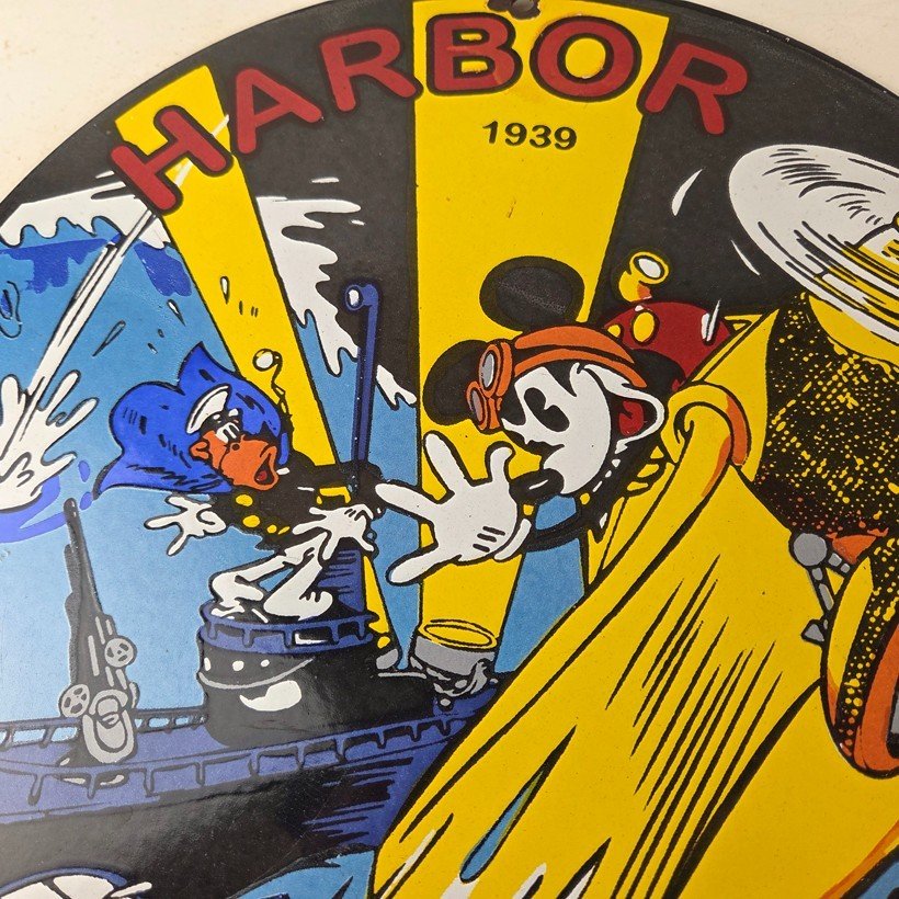 Vintage Harbor Gasoline Sign - Mickey Gas Pump Motor Oil Porcelain Sign - Image 3